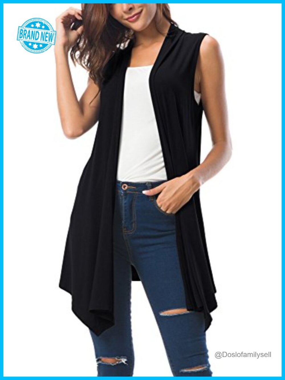 Sleeveless Open Front Cardigan Vest Lightweight Summer Draped Asymmetric Hem